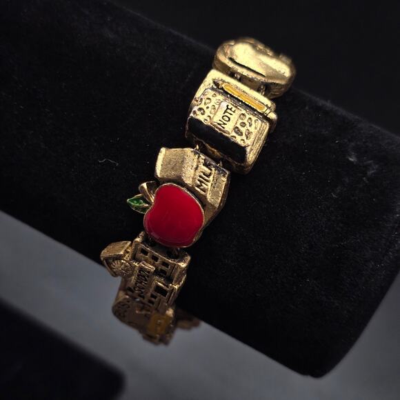 Teacher Themed Slide Charm Bracelet Teaching Vintage Costume Jewelry - Picture 2 of 8